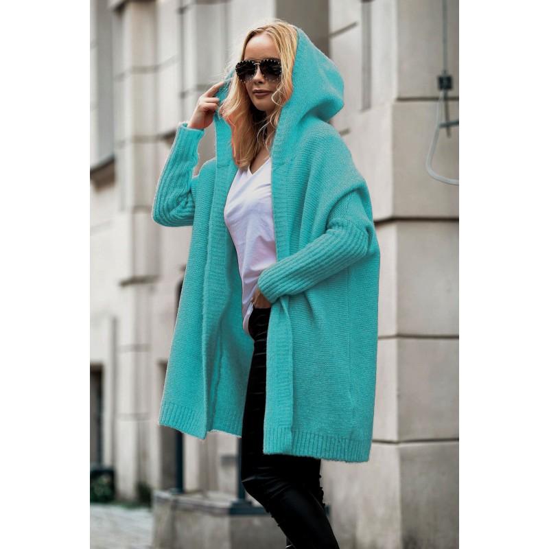 Pull en tricot à capuche chauve-souris surdimensionné pour femme 2026 Mélange d'acrylique doux Chic décontracté Tenue de bureau Longueur moyenne Ouverture sur le devant