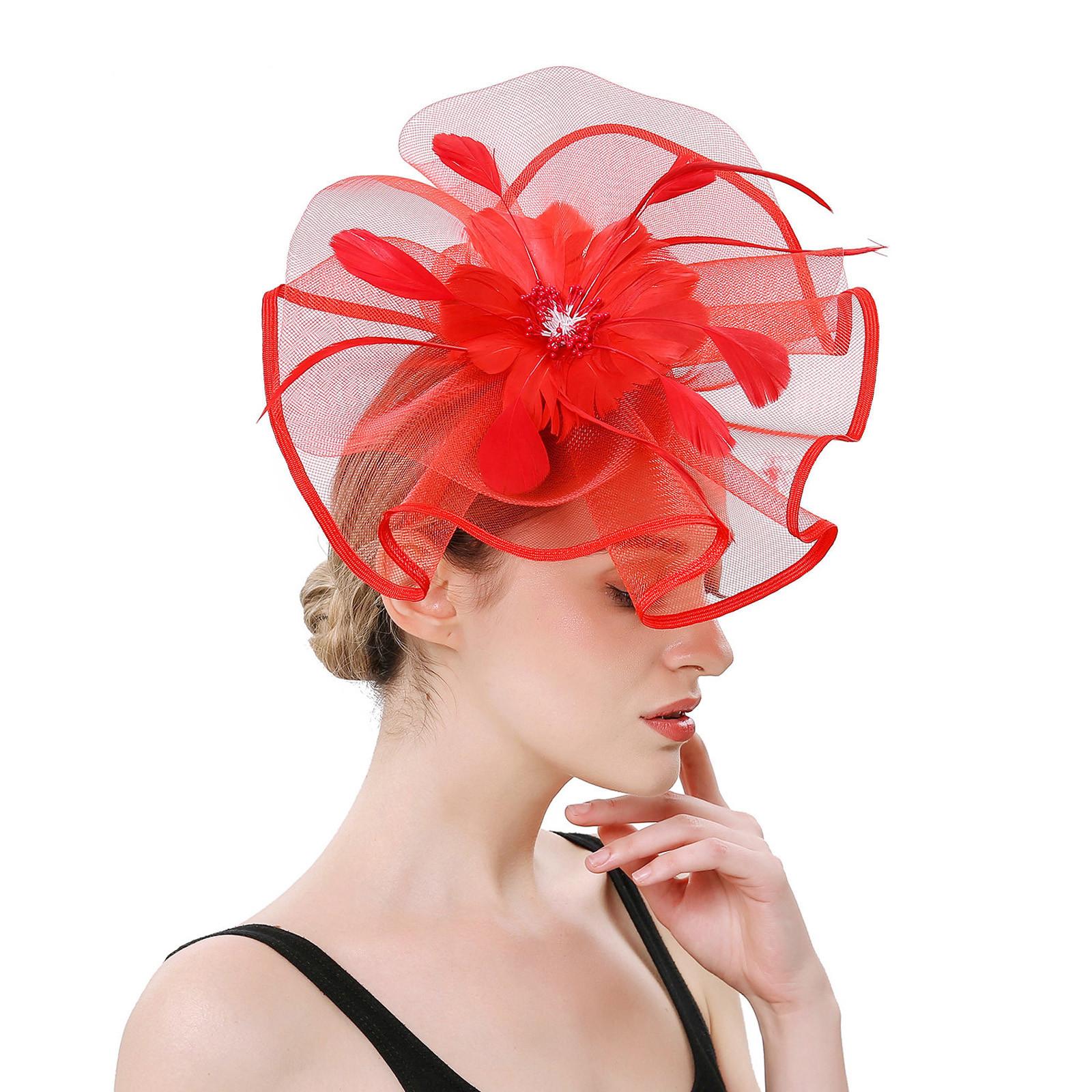 

Весільний капелюх із сітчастою сіткою для дівчаток для коктейльної вечірки One Size червоний