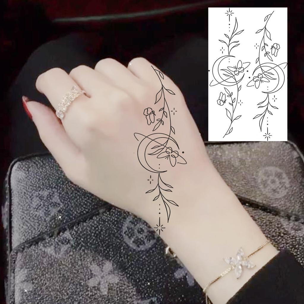 1 Sheet Crescent Sun Chain Temporary Tattoos For Women Hands Neck, Fake Tattoo Stickers Waterproof Long Lasting Realistic Tatoos