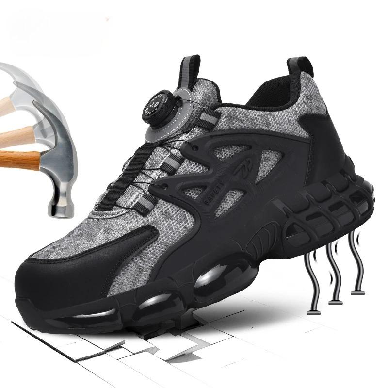 Men Women Work Safety Shoes with Steel Toe Cap and Rotary Buckle Anti-Impact Anti-Piercing Lightweight Tactical Boots