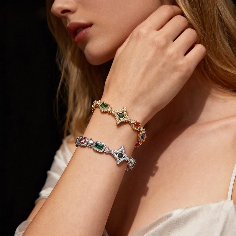 Hip Hop Colored Gemstone Chain Zircon Men's Star Necklace Fashion Triangle Bracelet