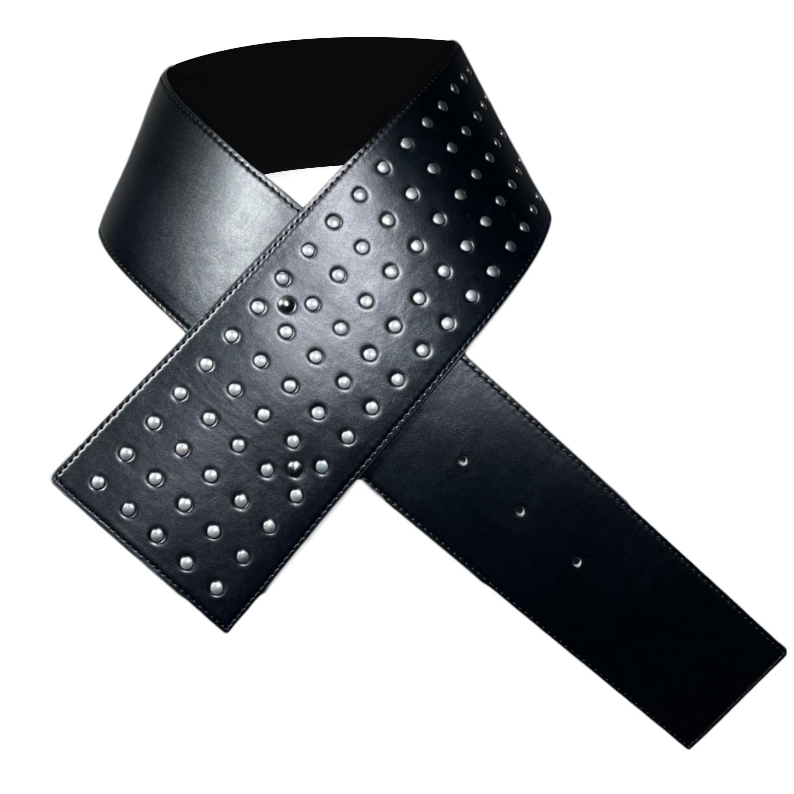 

Ремень на талию с большой пряжкой Панк Широкая цепь Сверхпрочная Пряжка Гранж Современный пояс Цепь на талию Ремень с шипами чёрный