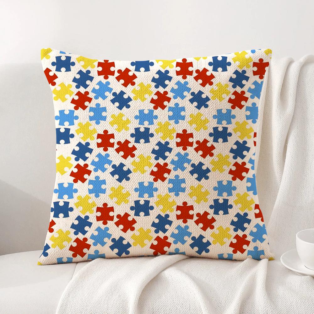 PPuzzle PPiece Cushion Cover Natural Linen Organic Fabric DoubleSided Printing Sofa Home Decor Breathable Bed Pillow