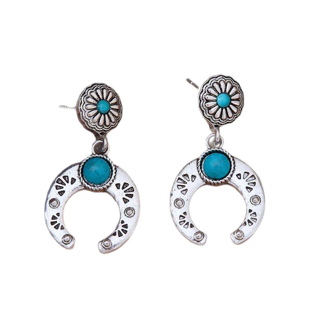Retro Bohemian Western-Style Horseshoe Turquoise Dangle Earrings