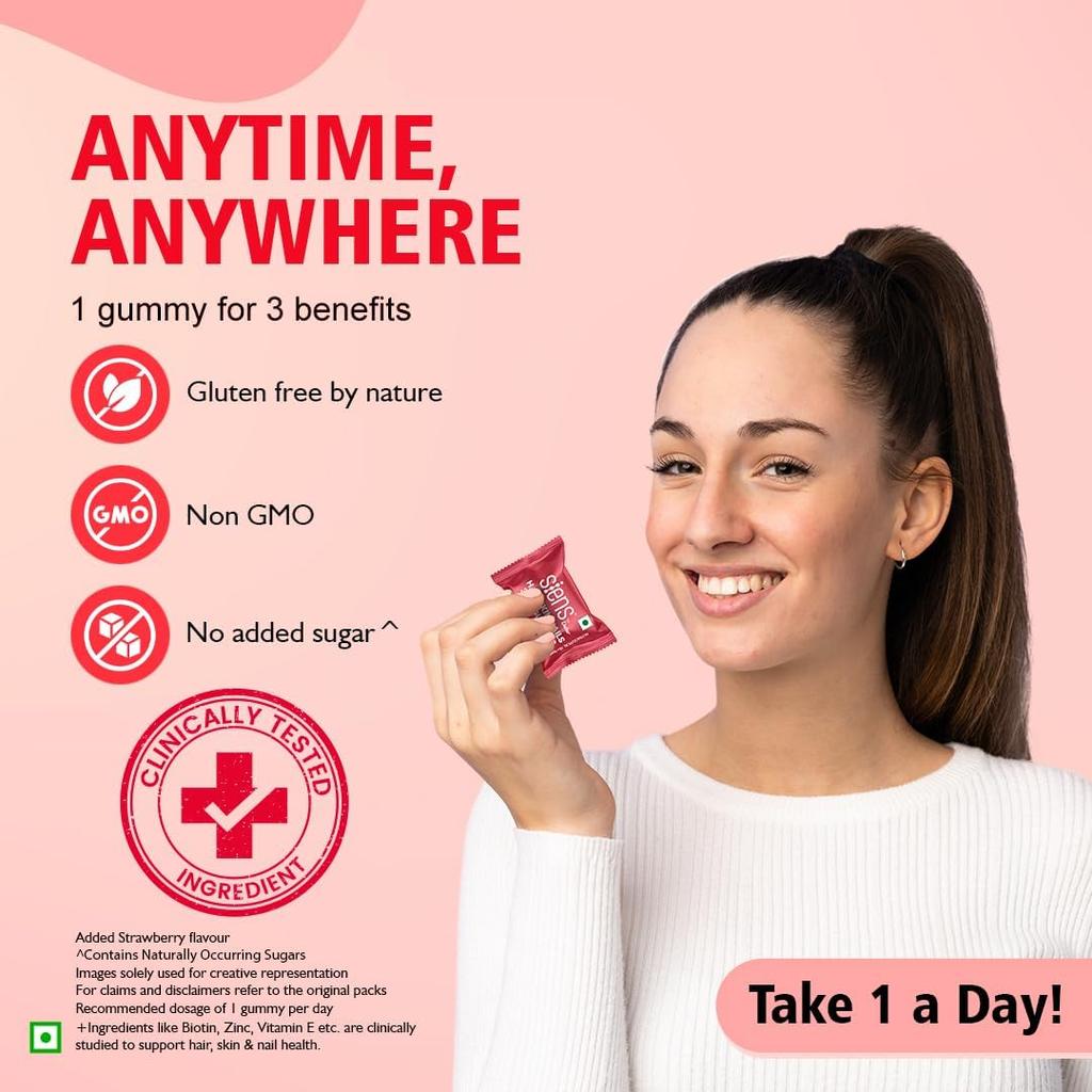 Siens By Dabur Hair Skin & Nails Gummies 30 Count | 3-in-1 Biotin Supplement For Radiant Skin, Strong Nails & Healthy Hair Growth Support