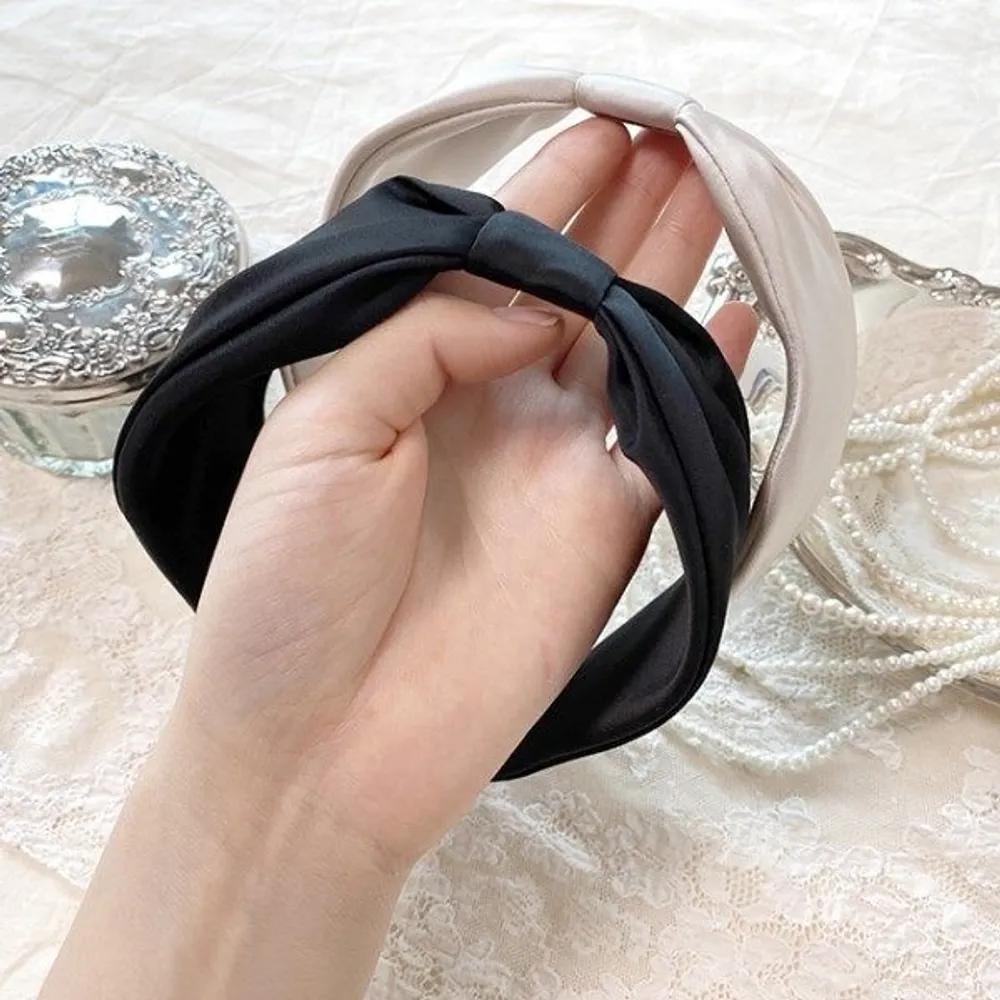 Center ribbon wide headband/ribbon hairband Ivory