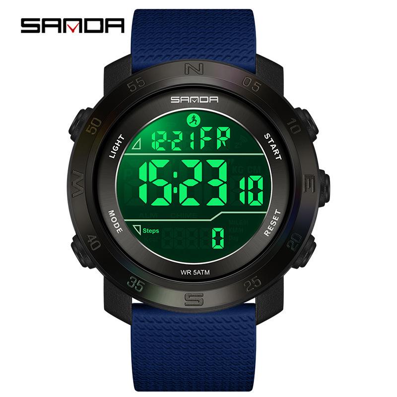 Sanda Sports Multifunctional Waterproof Pedometer Watch with Timer, Alarm, and Night Light