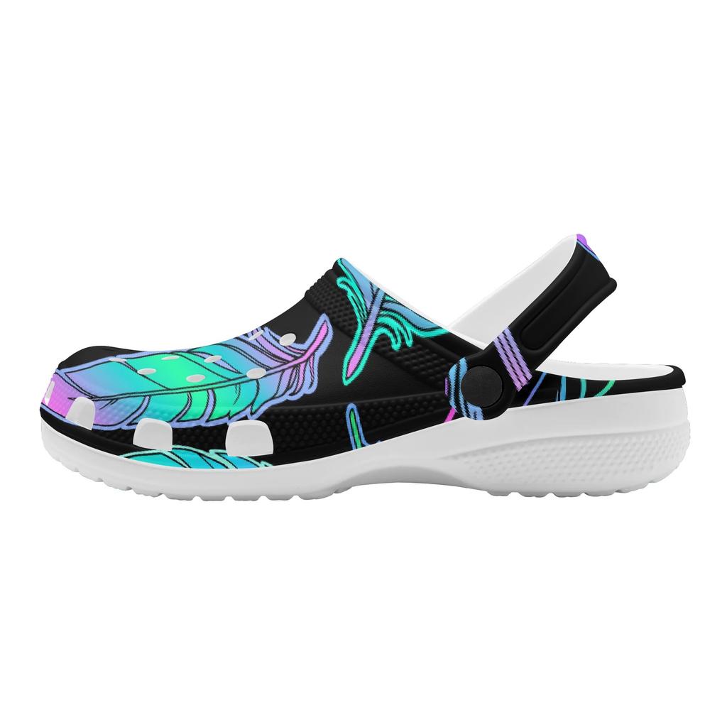 White EVA Clogs with Bat Mushroom Print, Lightweight Slip On Garden Shoes, Breathable Beach Sandals, Indoor Outdoor Slippers for Men Women