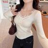 V-neck Lace Knitted Bottoming Shirt for Women with Slim Fit Autumn and Winter New Style High-end Sweater Short Top