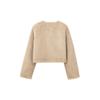 Womens Faux Fur Short Jacket Street Style Round Neck Long Sleeve Outerwear