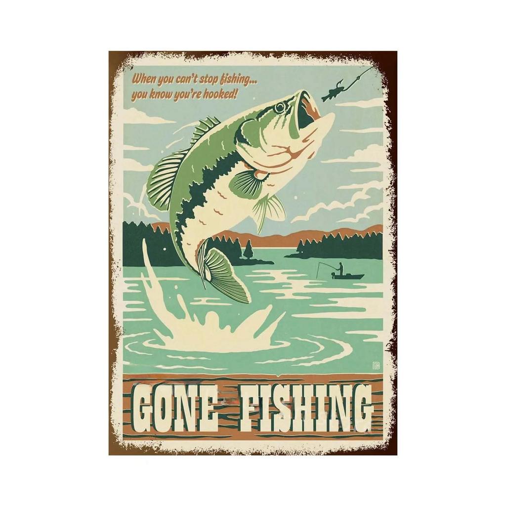 Fishing Metal Tin Sign Fishing Sign Vintage Metal Plate for Wall Poster Farm Art Decoration Stickers Plaques 8X12 Inch