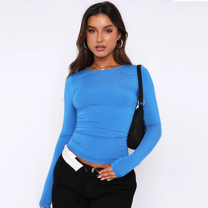 

Летние футболки с круглым вырезом, модная женская весенняя верхняя одежда, базовая футболка, уличная рубашка, футболка с короткими рукавами, тонкая верхняя одежда 24855 S синий