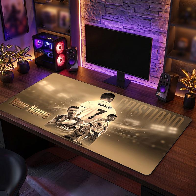 Tappetino Mouse Grande Personalizzato Cristiano Ronaldo, Stampa Testo Nome Personalizzato, Tappetino Scrivania Antiscivolo Logo Calcio Regalo Gaming