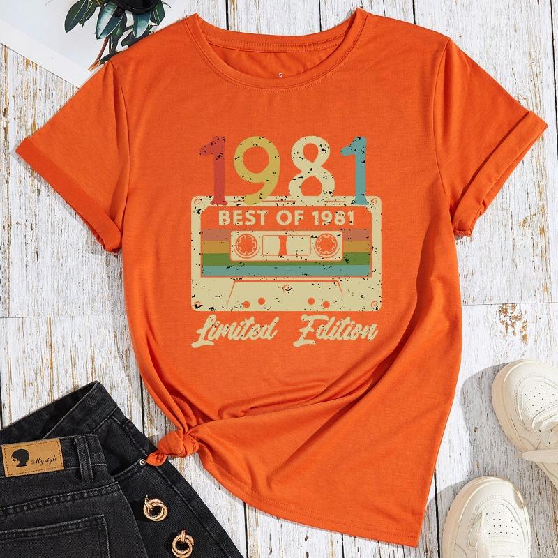 Women's 1981 Cassette Printed Loose Round Neck Short Sleeved T-shirt for Women Shirt