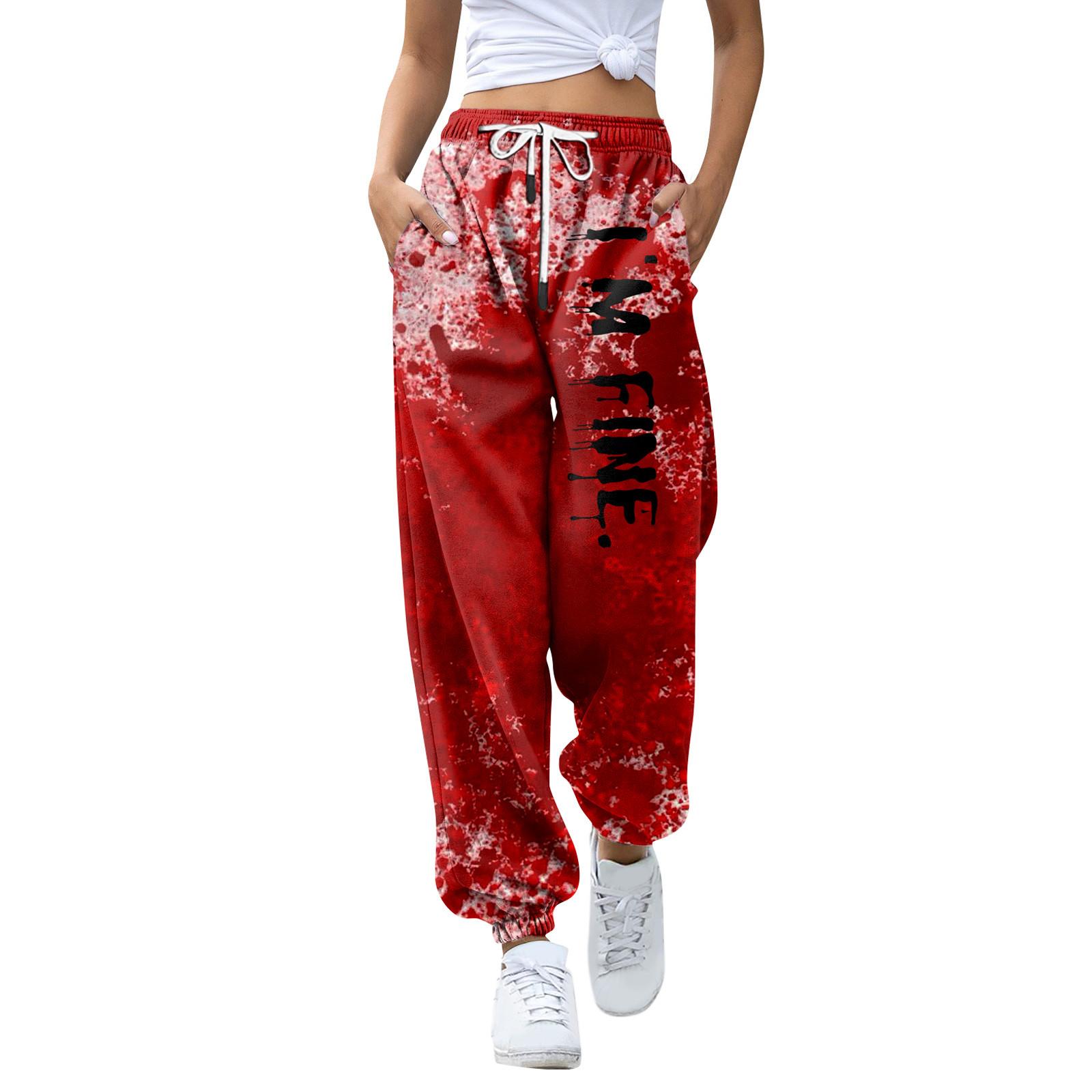 

Женские повседневные модные брюки для отдыха с принтом на Хэллоуин, спортивные штаны, брюки с эластичной резинкой на талии, брюки со шнурком XXL