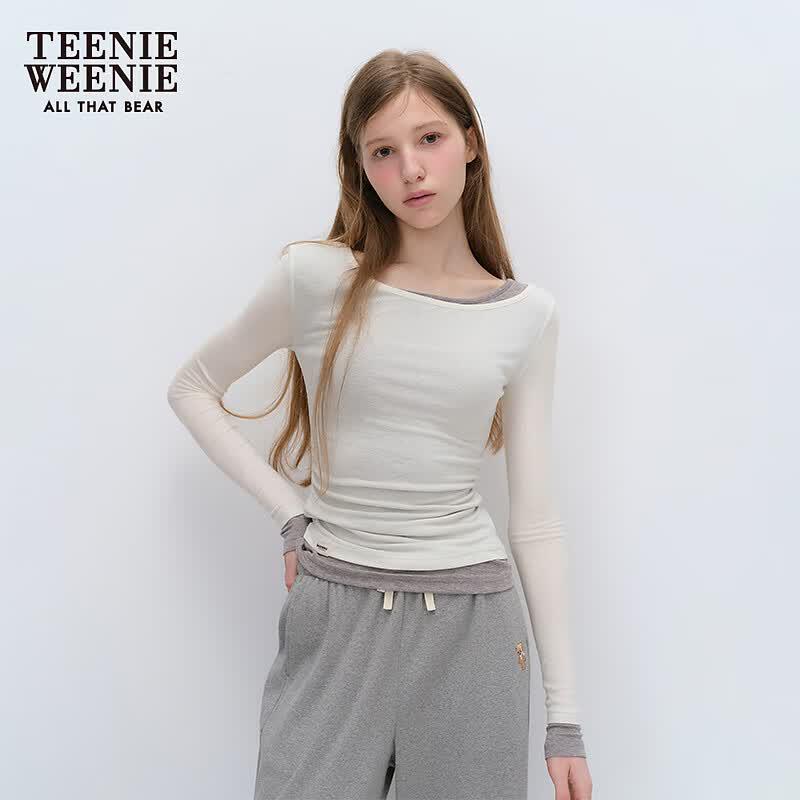 Teenie Weenie T-shirt da donna a maniche lunghe con lettera di orso