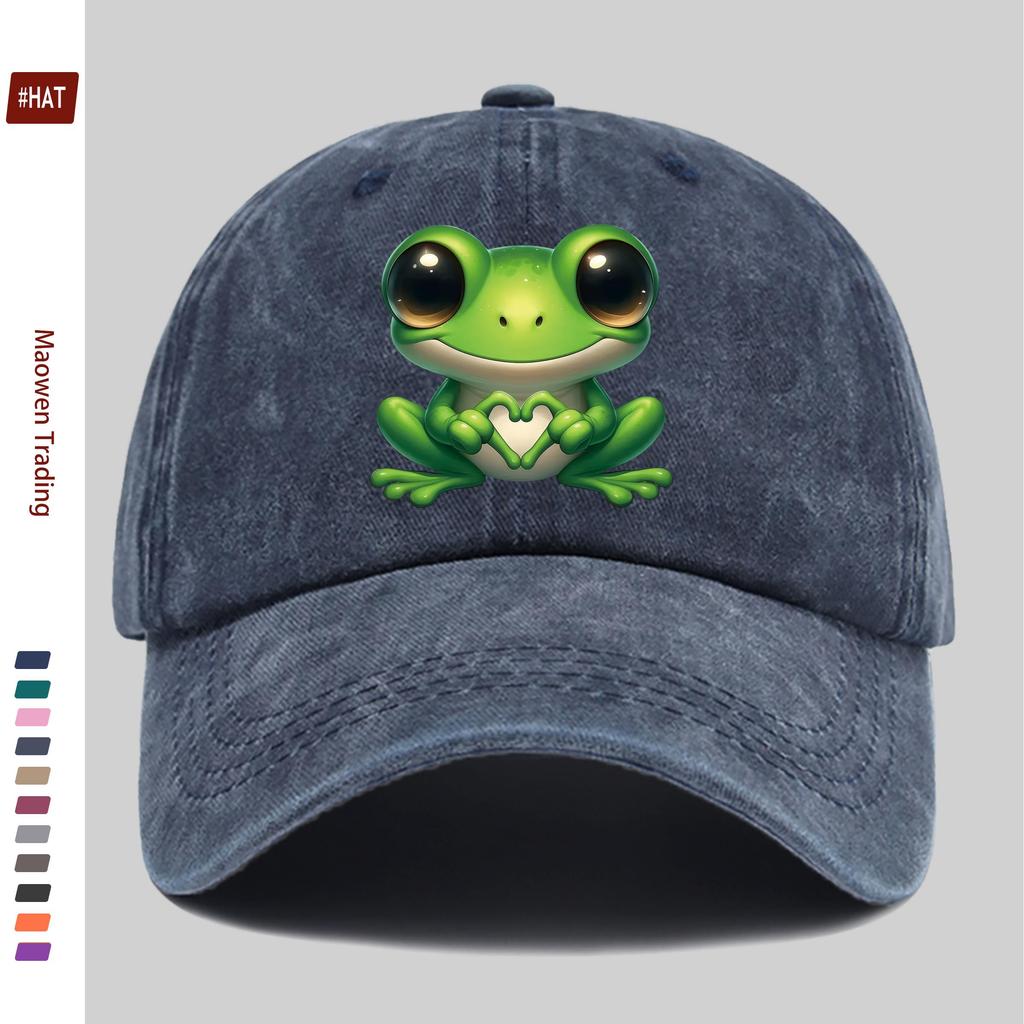 Pc Pcs Adjustable Frog Print Trucker Hat Vintage Washed Baseball Cap with Buckle Closure Lightweight Suitable for Men Wom
