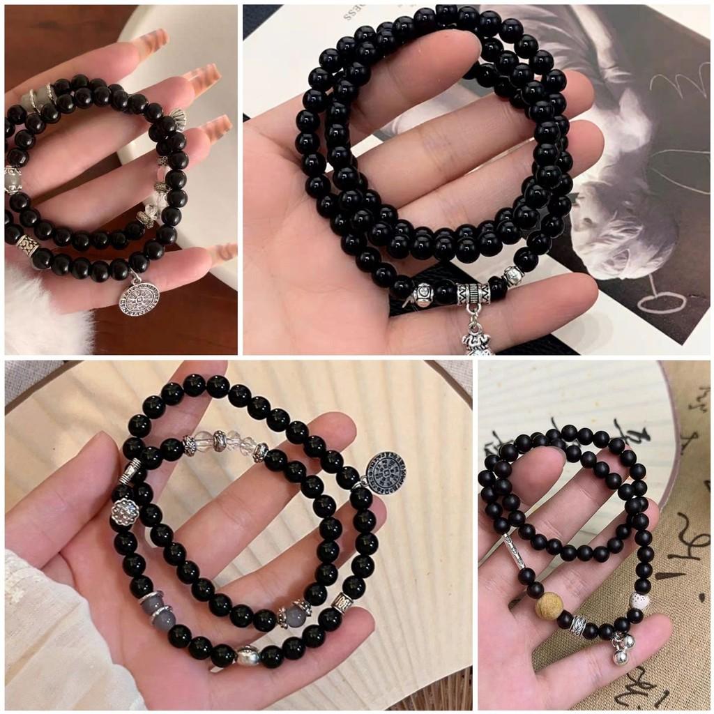 Chinese Luxurious Obsidian Bracelet With Antique Lion Charm Perfect For Gift Giving