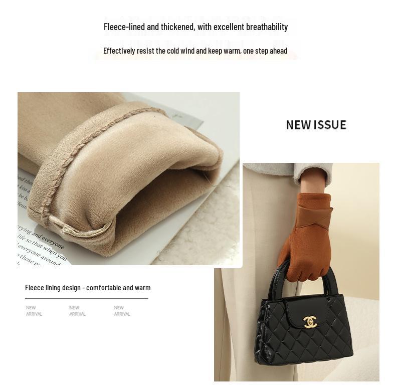 Women's Suede Winter Gloves: Warm, Fleece-Lined, and Windproof for Cycling and Driving