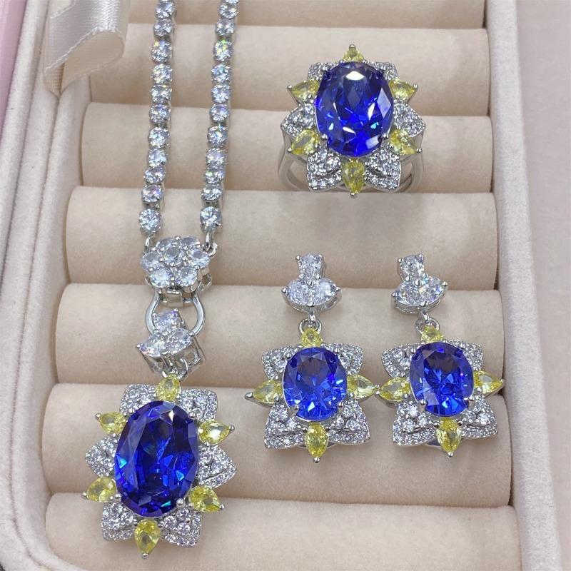 

SACE GEMS классический медный сплав циркон кольцо серьги кулон ожерелье ювелирные наборы подарки для свадебной вечеринки Open синий