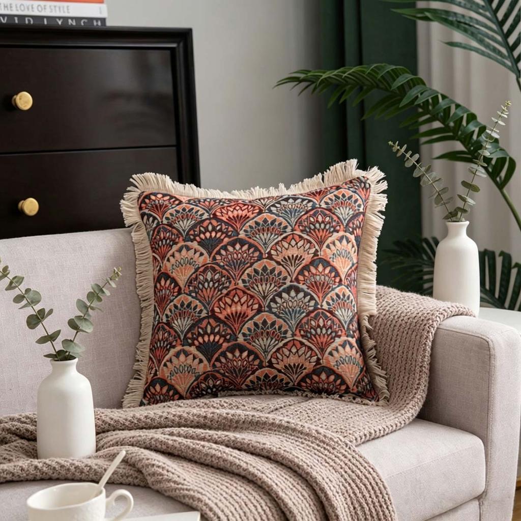 Washable Square Modern Farmhouse Couch Sofa Living Room Outdoor Cushion Decorative Tassel Couch Throw Pillow Covers