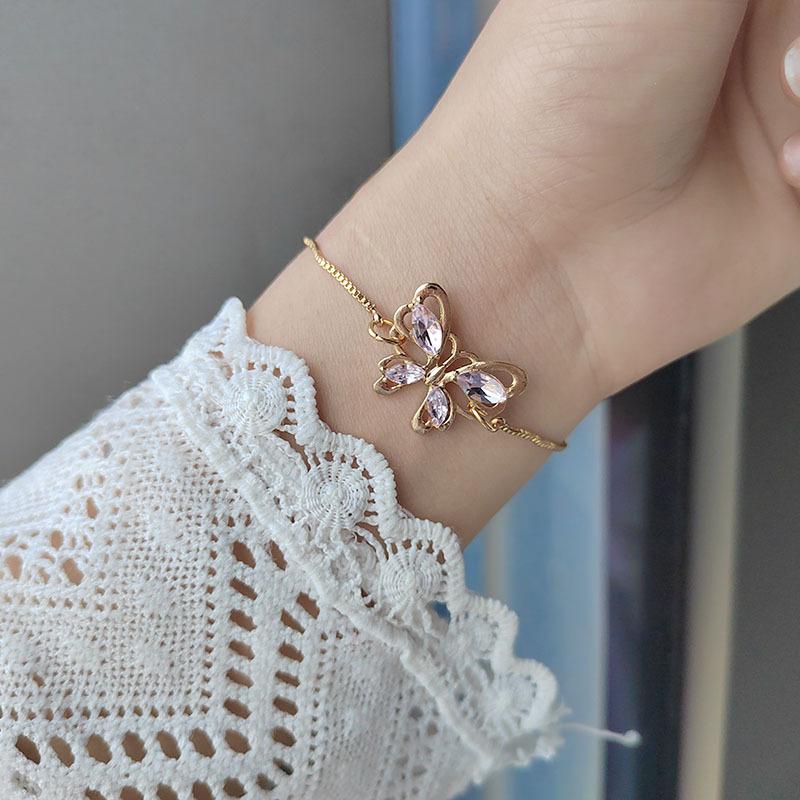 Elegant Inlaid Rhinestone Korean Bracelets Gold Colour Flower Charm Bracelet For Women Fashion Jewelry Accessories Party