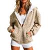 Damen Kapuzenpullover mit Reißverschluss und Leopardenmuster, lockerer, lässiger Cardigan mit langen Ärmeln