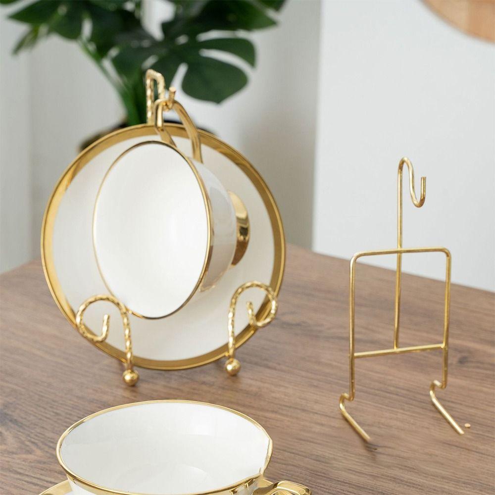 Metal Tea Cup Storage Rack Decorative Saucer Holder Kitchen Cup Organizer  Home Kitchen