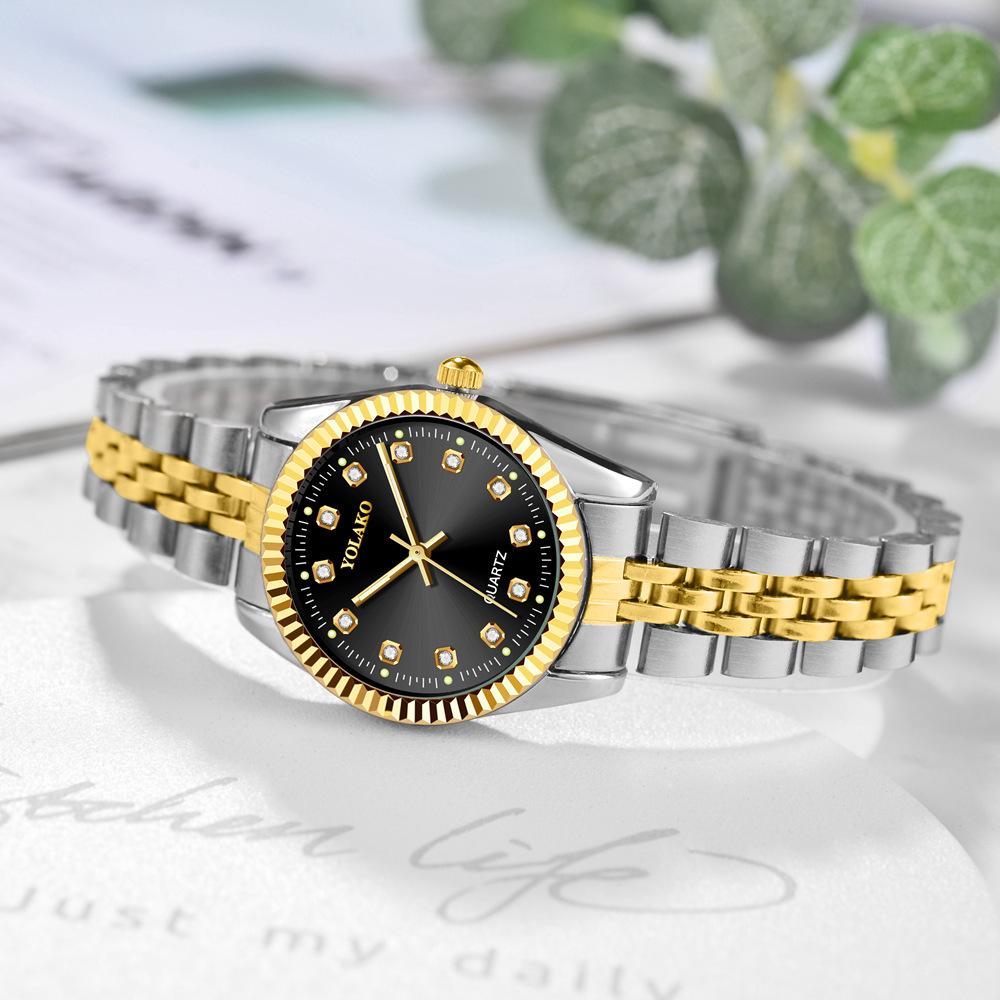 Orologi da Coppia Acciaio Inossidabile con Cinturino, Calendario, Viso con Strass Dorati: Moda Casuale Quarzo da Uomo e da Donna