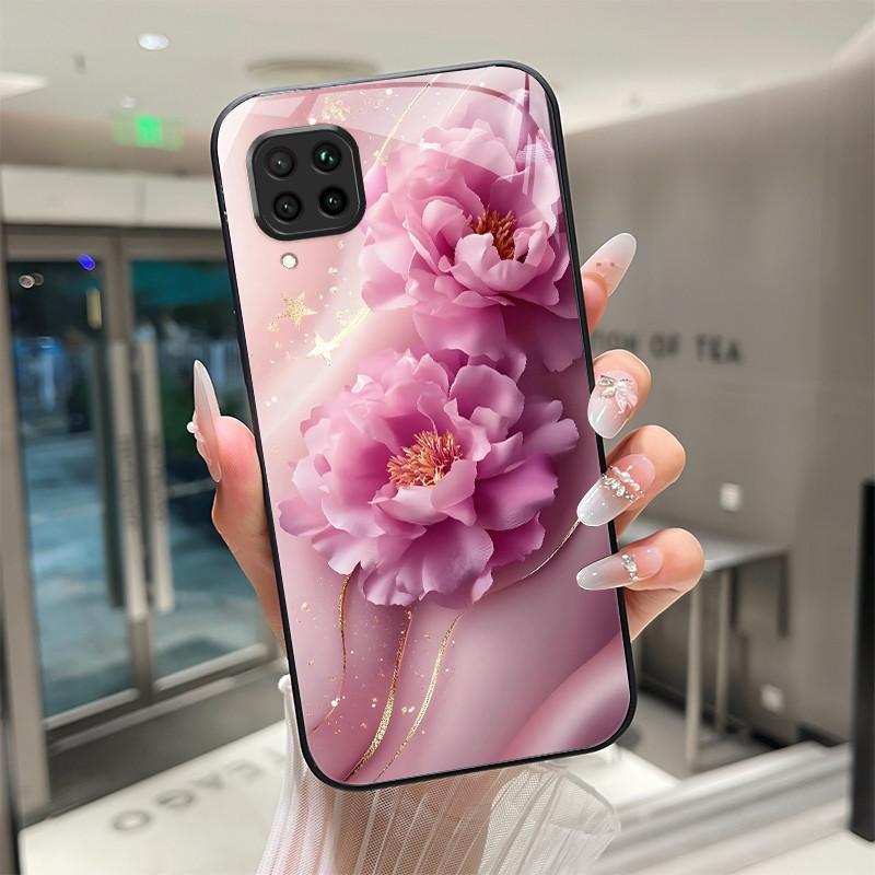 

Beautiful Flower Cute Cats Case For Huawei P40 Lite / Nova 7i / Nova 6 SE JNY-LX2 LX1 Tempered Glass Hard Phone Case Soft Cover P40 Lite