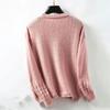 Vintage Autumn Winter Loose Knitwear Sweater Long Sleeve Solid Color Cardigan O Neck Top