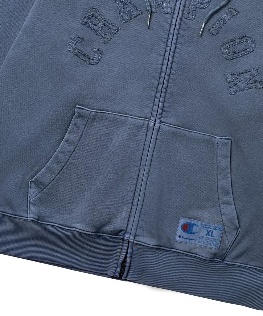 Champion Arch Logo Loose Fit Applique Dyed Zip-Up Hoodie Blue