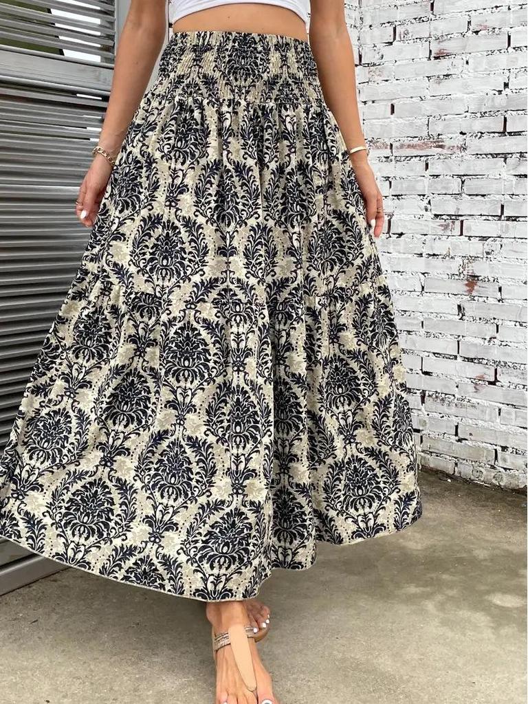 2025 Spring/Summer Women's Casual Midi Skirt - Comfortable Beach Print