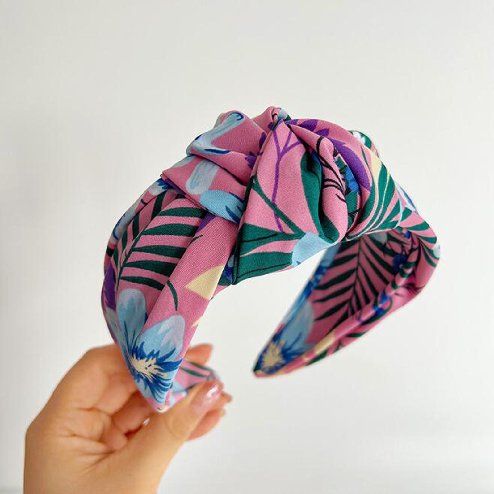 Nieuwe Mode 6CM Brede Zijkant Hoofddeksel Middenknoop Lente Bloem Hoofdband Voor Meisjes Casual Reis Turban Haaraccessoire pink