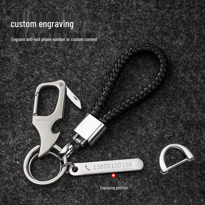 Men's Waist-Mounted Keychain with Box Cutter, Creative Key Ring, Anti-Lost Phone Number Tag Pendant