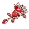 Flower Brooch Pin Women Retro Elegant Exquisite Alloy Red Rhinestone Brooch for Wedding Banquet Party