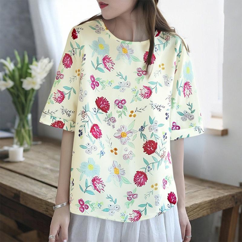 

ZANZEA Women Casual Round Neck Summer Half Sleeve Floral Blouse M жёлтый