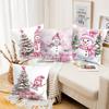 Pink Snowman Christmas Pattern Decorative Cushions Polyester Pillowcase, Sofa Decorative Cushion Cover, Bedside Throw Pillow