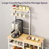 Bakers Rack with Storage Coffee Bar Cabinet Organizer with 8 Hooks Shelves Cabinet Door Coffee Station for Kitchen Dining Room
