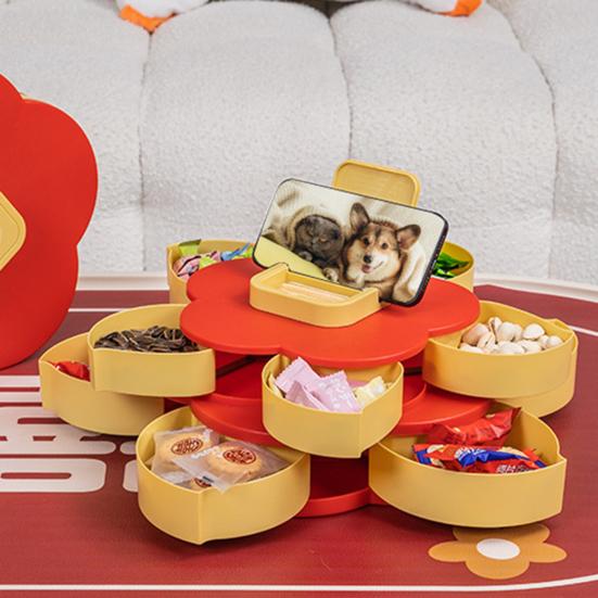 Single/Double Layer Rotating Snack Box with Lid 10 Compartment Divided Serving Tray Party Appetizers Smooth Swivel Lazy Susan Organizer