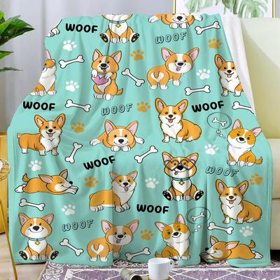 Cute Pet Corgi Dog Throw Blanket Fuzzy Soft Cozy Warm Lightweight Plush Fleece Flannel Blanket for Couch Bed Sofa Home Decor