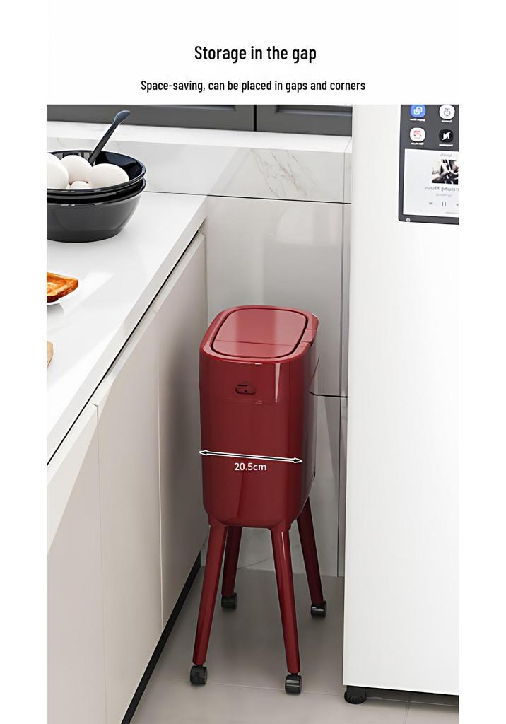 High-Leg Wheeled Trash Can: Stylish, Large-Capacity, with Lid for Kitchen Use