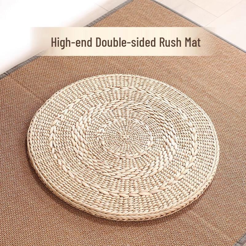 Handwoven Cattail Meditation Floor Cushion Dia 80cm, 1.5cm Thick