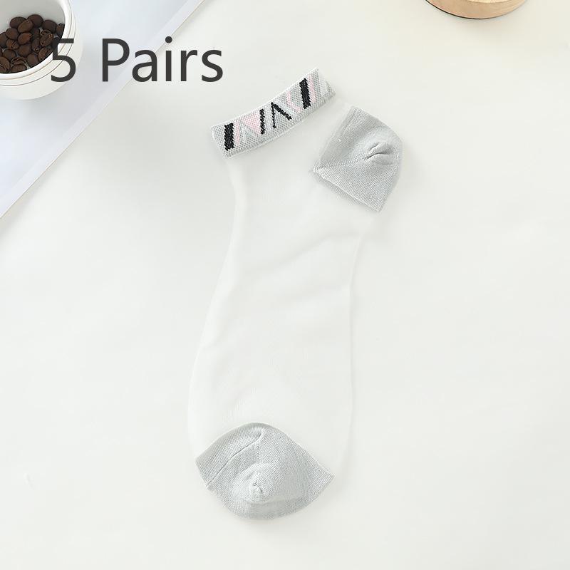 5 Pairs of Men's Summer Thin Ice Silk Glass Silk Non Slip Anti Hook Silk Crystal Silk Transparent Tube Socks