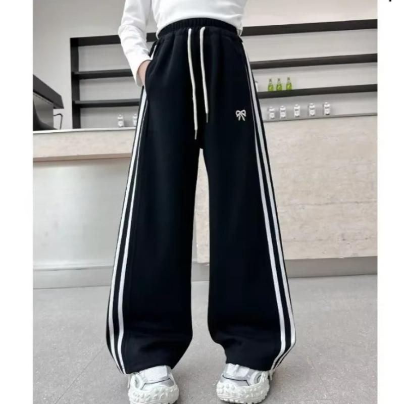 4-14Y Girls Sweatpant Side Striped Junior Fleece-lined and Thickened Girl Sports Pant Elastic Waist School Girl Straight Pant Dog Print Trouser