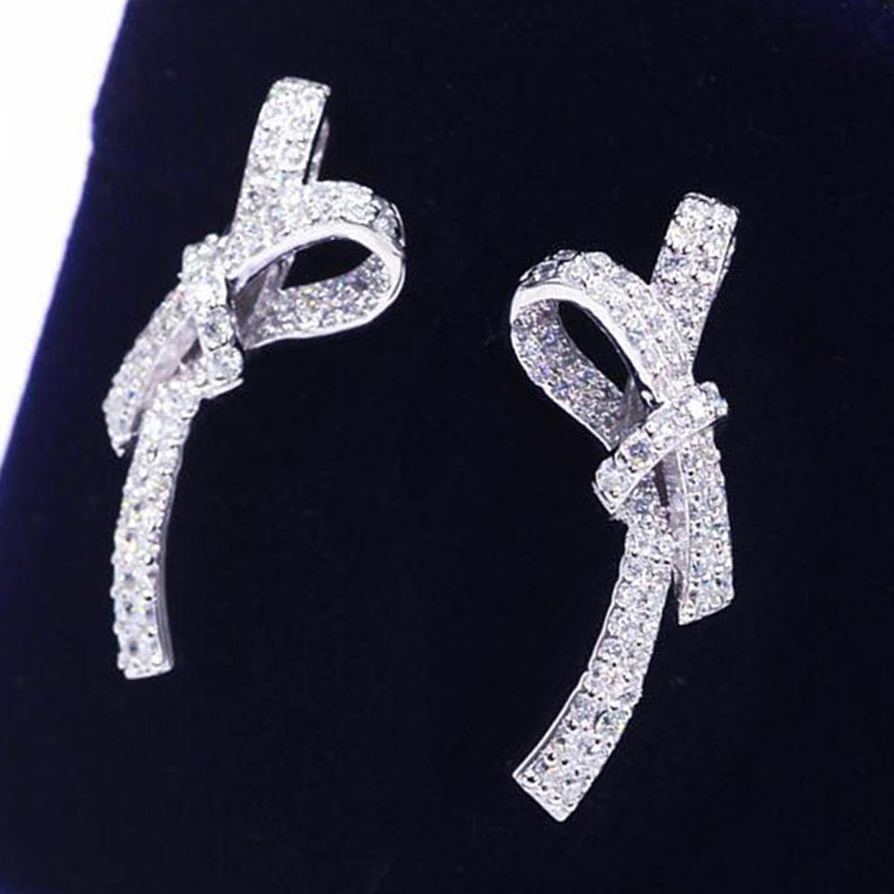 

Huitan 2023 New Fashion Copper Color Crystal Bow Earrings Ear Piercing Exquisite Stud Earrings for Women Wedding Party Zircon