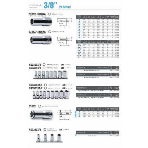 Koken 3/8" (9.5mm) SQ. Hexagon Semi-Deep Socket, 1/4" (3300XA-1/4)