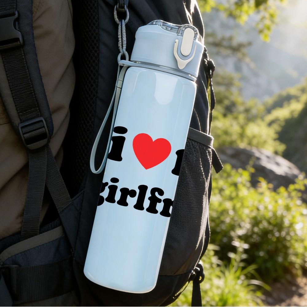 1PC I Love My Girlfriend Text 750ml Color Plastic Sports Water Bottle Leakproof Flip Straw Lid Suitable for Sports Office Home Use