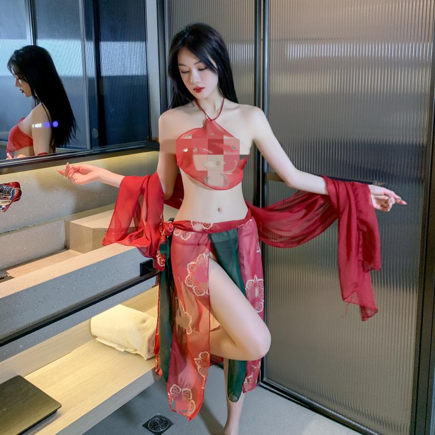 Fun Antique Hanfu Sexy Passion Dunhuang Dance Beauty Clothes Pure Desire Belly Pocket Classical Suit Ancient Fairy