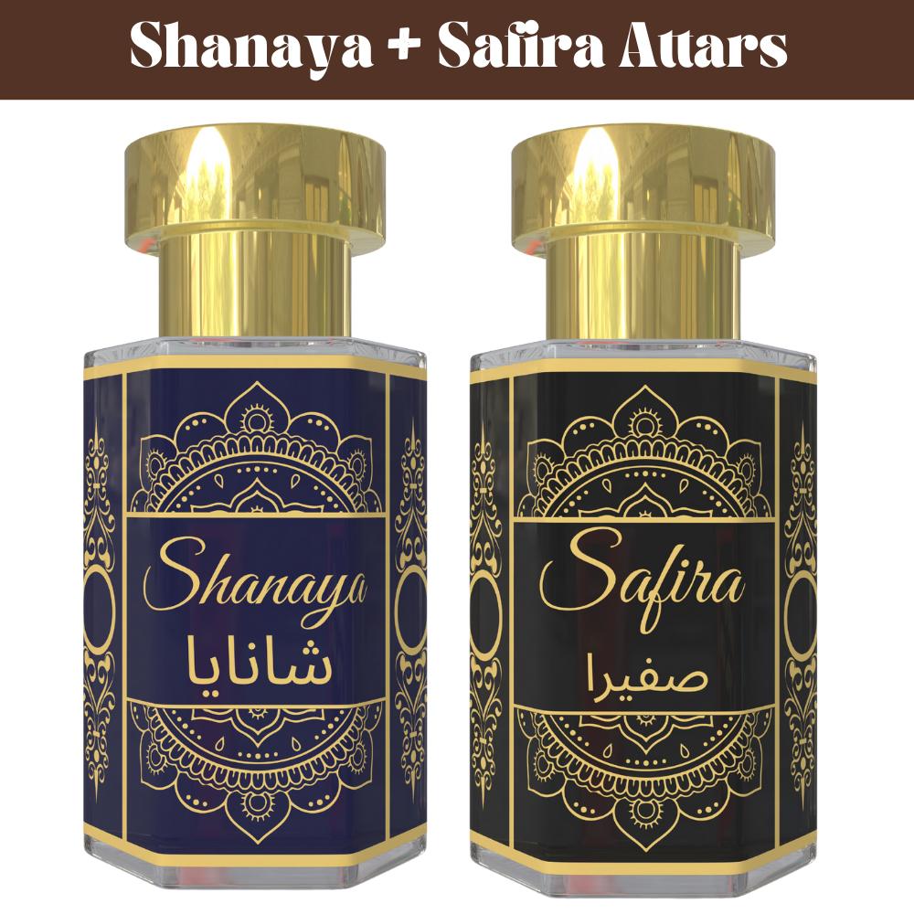 Комбо аттаров Shanaya и Safira – Цветочные и нежно-сладкие ароматические масла | Безспиртовой унисекс набор парфюмерии с роликовым аппликатором | 2 x 6 мл Pack= 6ml